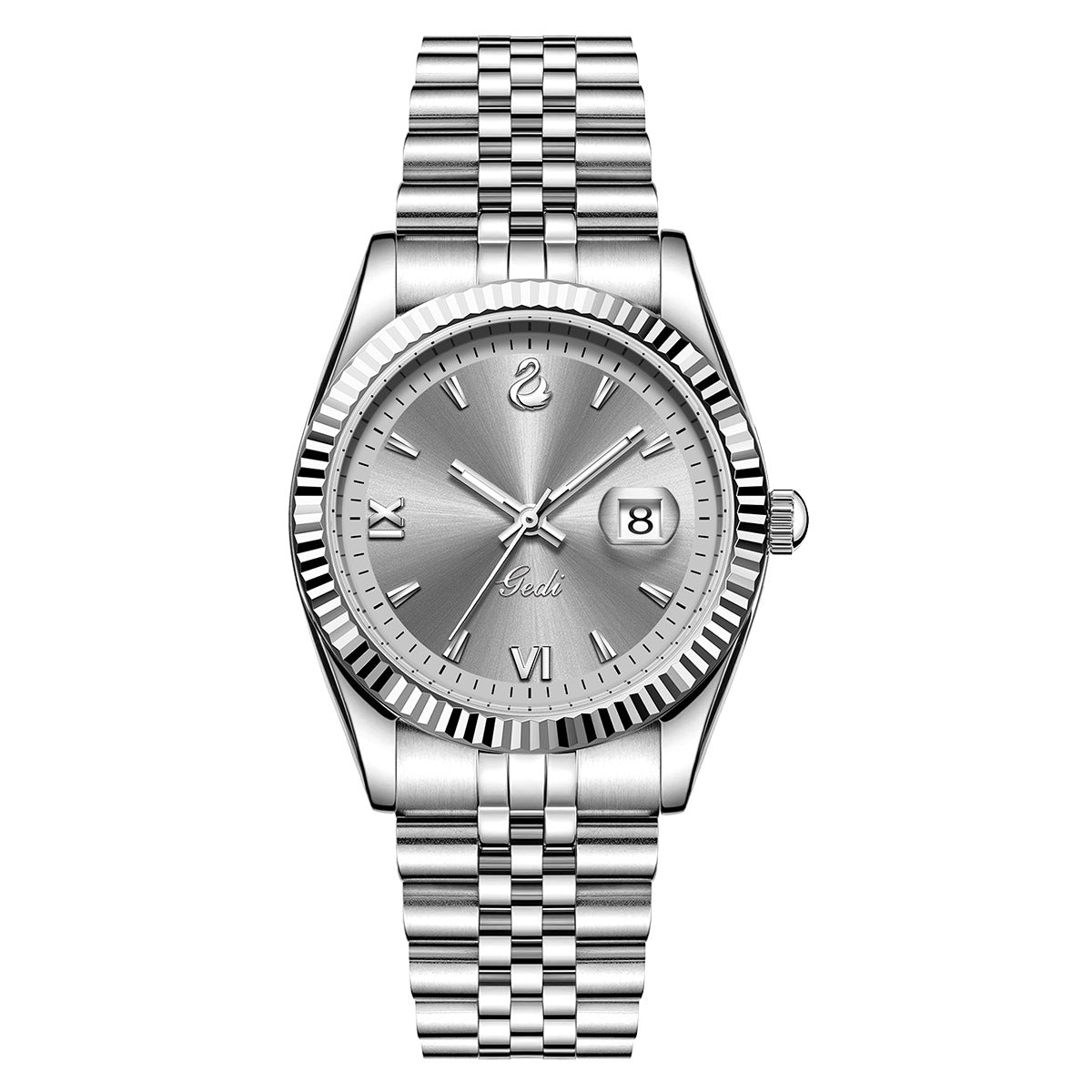 Fluted Bezel Date Dial Bracelet Watch