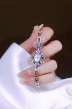 Oval Multi-Gemstone Bezel Bracelet Watch