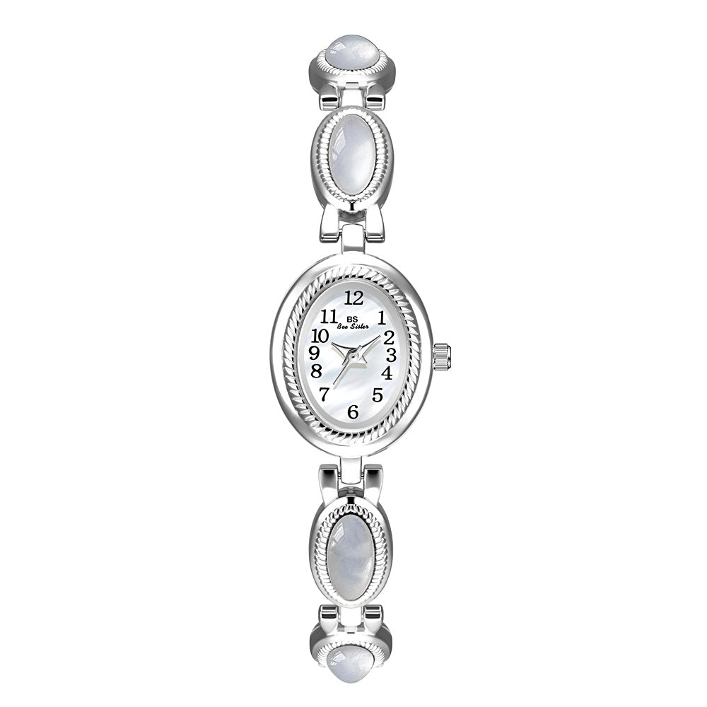 Oval Dial Gemstone Link Bracelet Watch