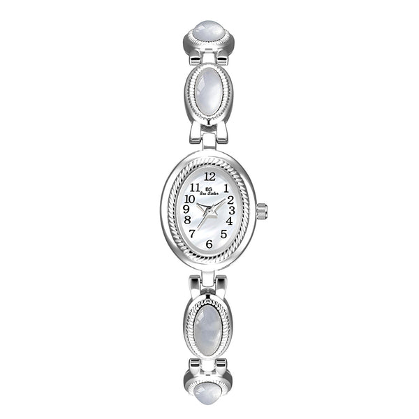 Oval Dial Gemstone Link Bracelet Watch