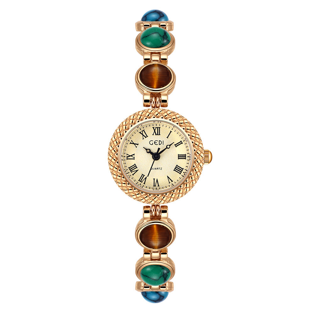 Textured Bezel Roman Dial Pearl Watch
