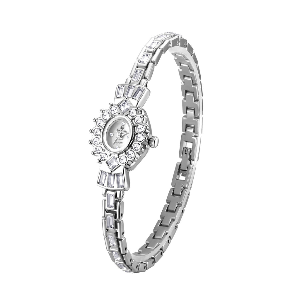 Crystal Flower Dial Link Bracelet Watch