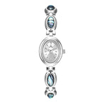 Oval Dial Green Gemstone Link Bracelet Watch