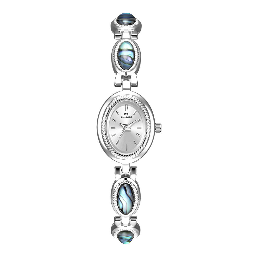 Oval Dial Green Gemstone Link Bracelet Watch