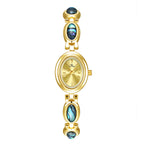 Oval Dial Green Gemstone Link Bracelet Watch