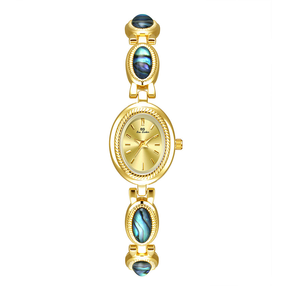 Oval Dial Green Gemstone Link Bracelet Watch