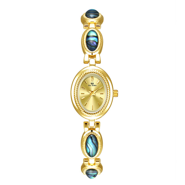 Oval Dial Green Gemstone Link Bracelet Watch