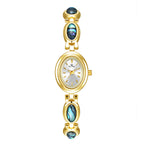 Oval Dial Green Gemstone Link Bracelet Watch