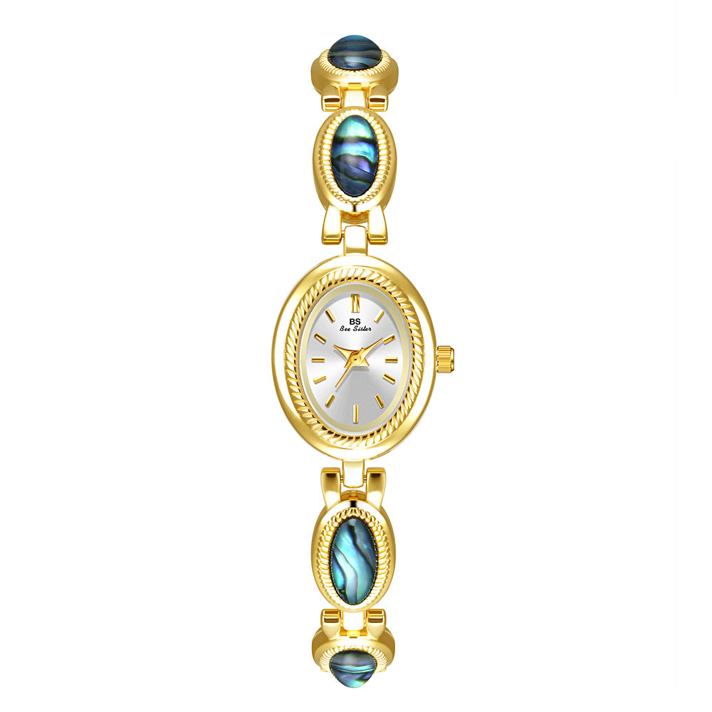 Oval Dial Green Gemstone Link Bracelet Watch