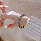 Oval Dial Green Gemstone Link Bracelet Watch
