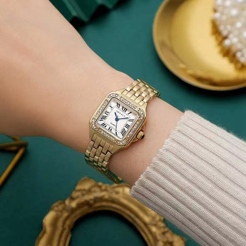 Gold Square Roman Dial Link Watch