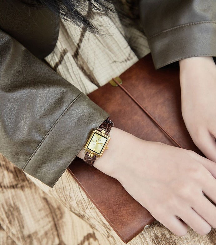 Square Minimal Dial Textured Strap Watch