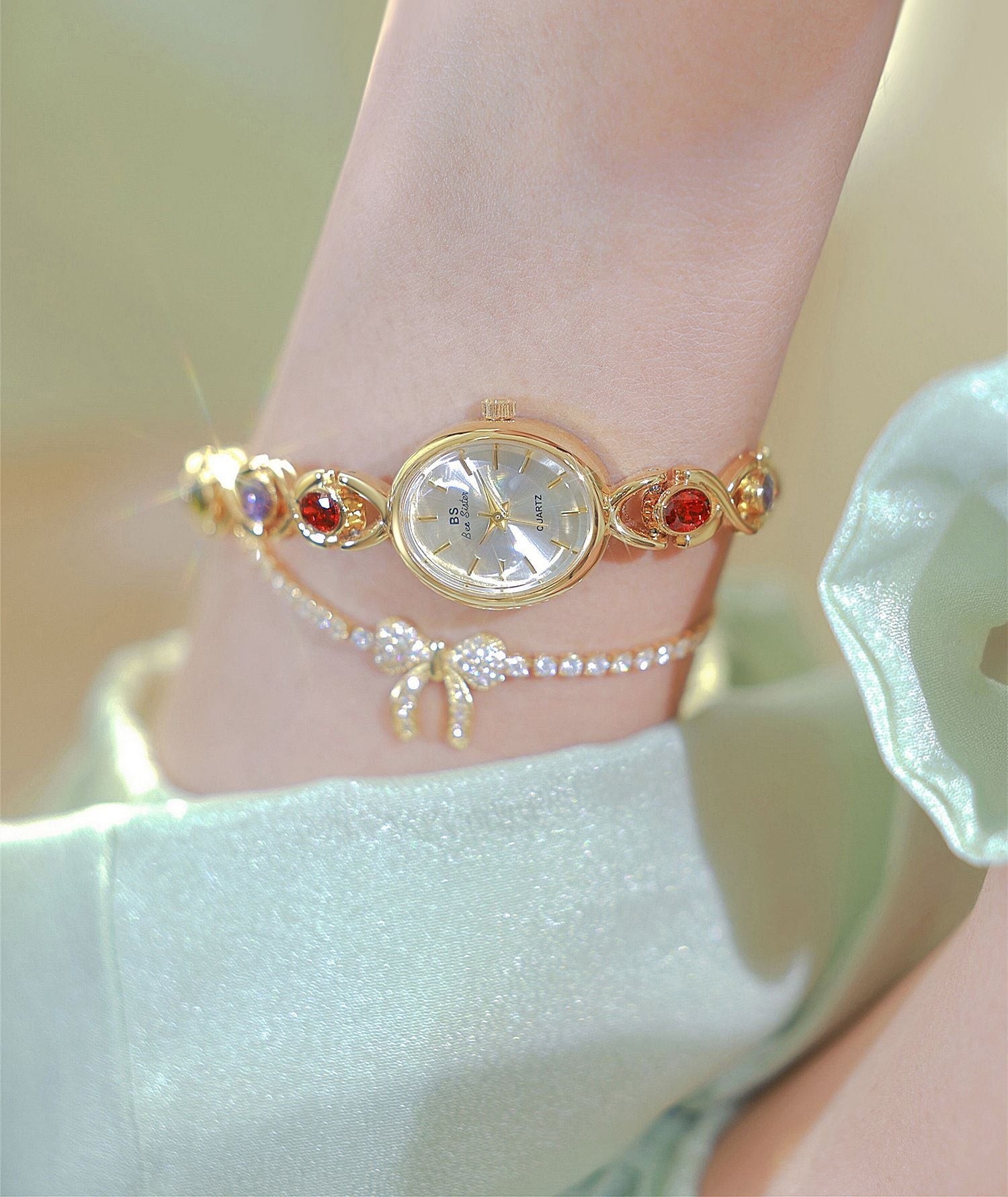 Oval Dial Multi-Gemstone Link Watch