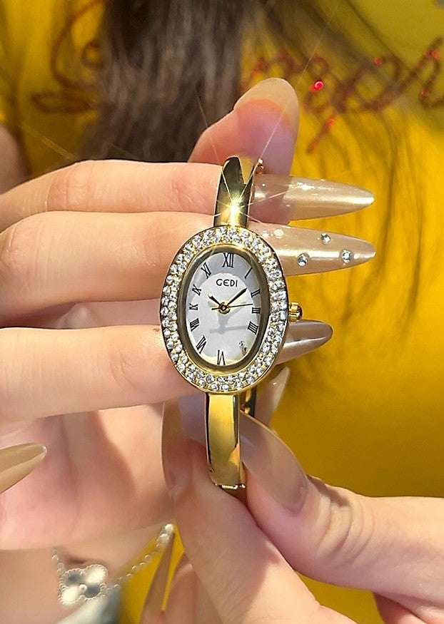 Oval Roman Crystal Bezel Bangle Watch