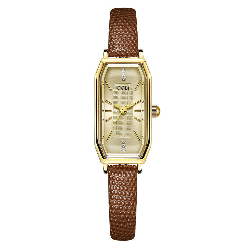 Gold Rectangular Crystal Accent Strap Watch
