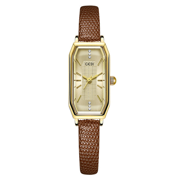 Gold Rectangular Crystal Accent Strap Watch
