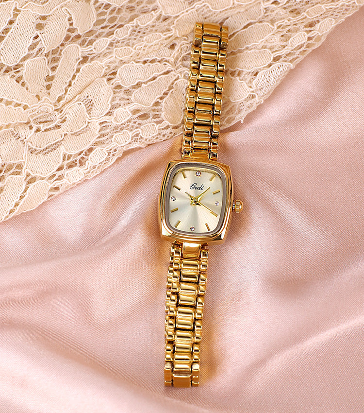 Gold Cushion Dial Colored Face Watch
