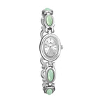 Oval Dial Green Gemstone Link Bracelet Watch