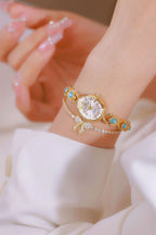 Round Dial Aquamarine Stone Link Bracelet Watch