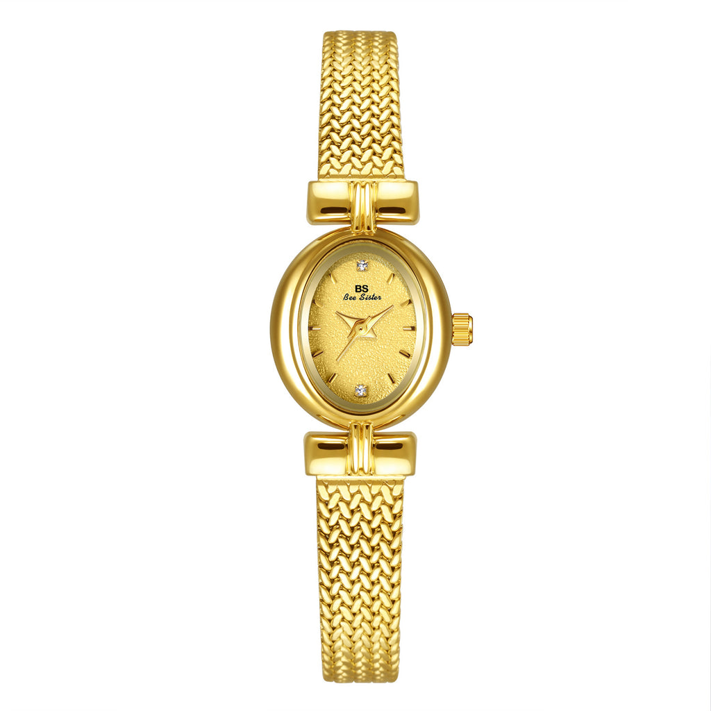 Oval Dial Diamond Accented Link Bracelet Watch