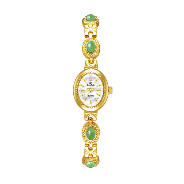 Oval Dial Gemstone Link Bracelet Watch