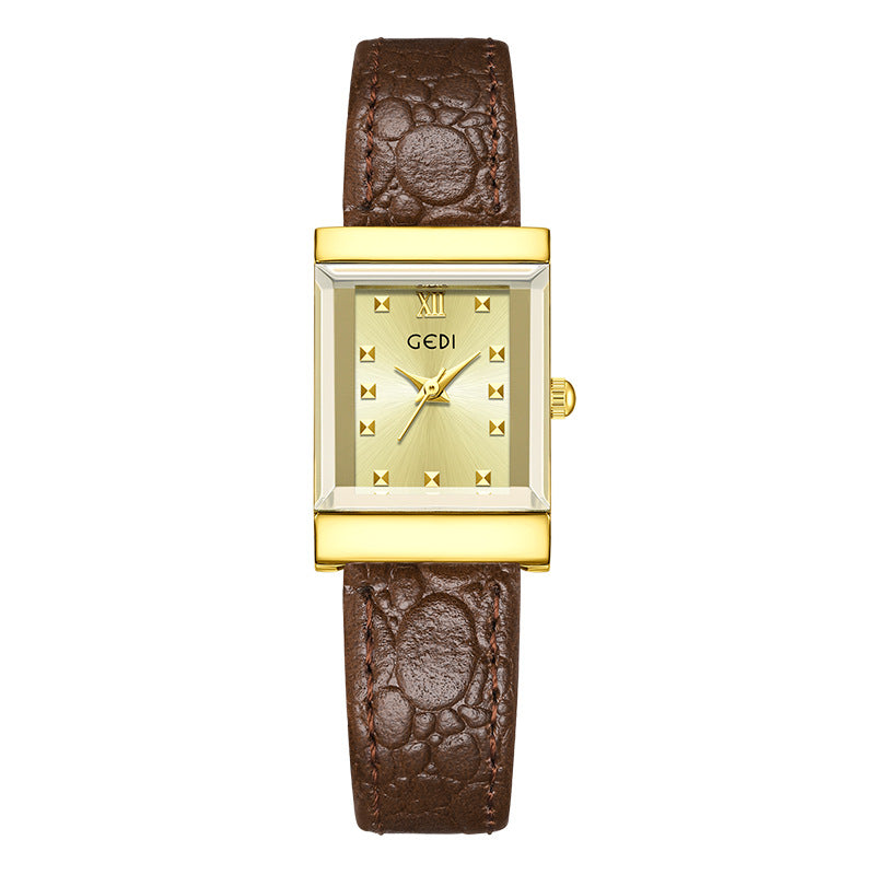 The Square Stud Dial Leather Watch
