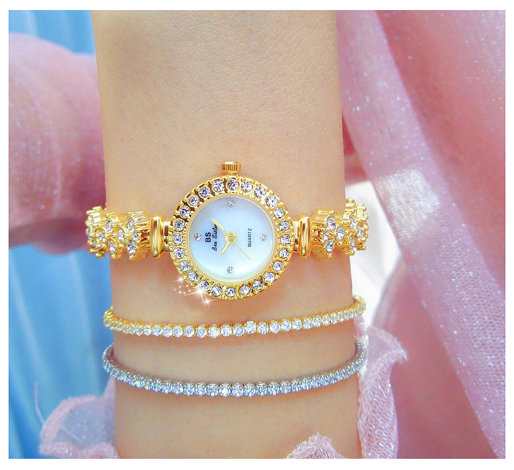 Round Crystal Bezel Floral Link Watch
