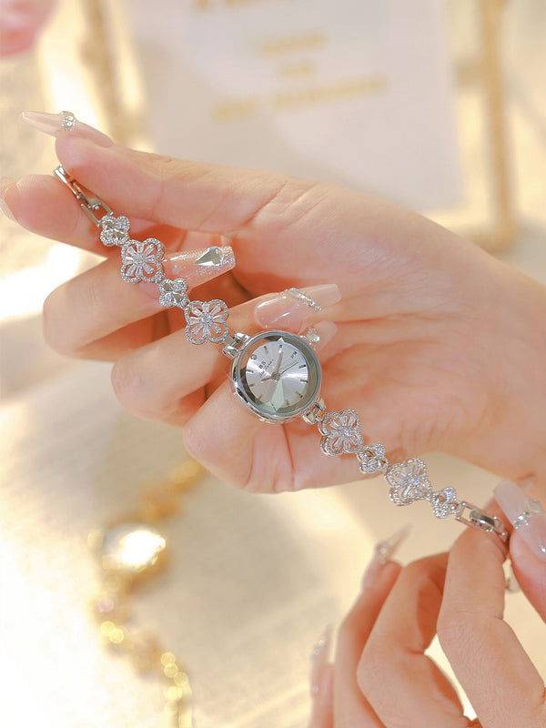 Round Minimal Dial Floral Crystal Watch