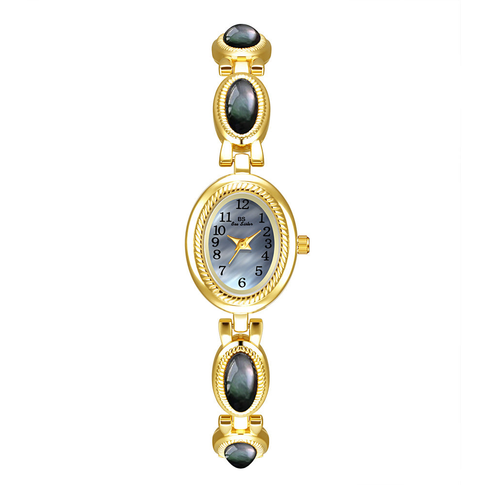 Oval Dial Gemstone Link Bracelet Watch