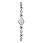 Oval gemstone crystal link watch silver green white