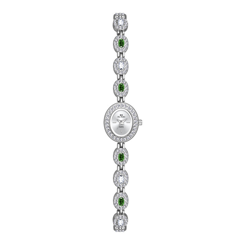 Oval Gemstone Crystal Link Bracelet Watch