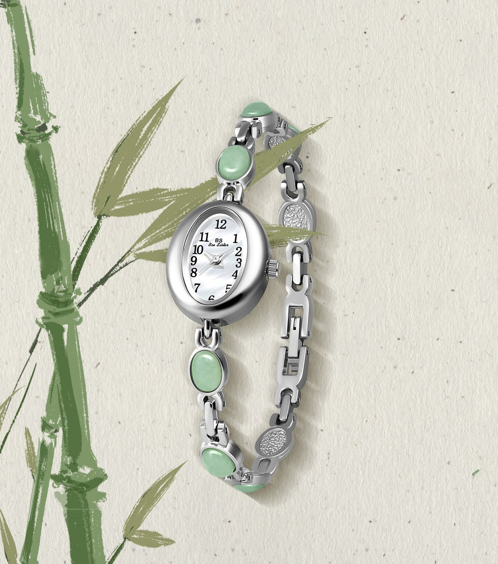 Sophisticated Oval Dial Stone Quartz Watch
