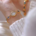 Oval Dial Green Gemstone Link Bracelet Watch