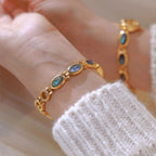 Oval Dial Green Gemstone Link Bracelet Watch