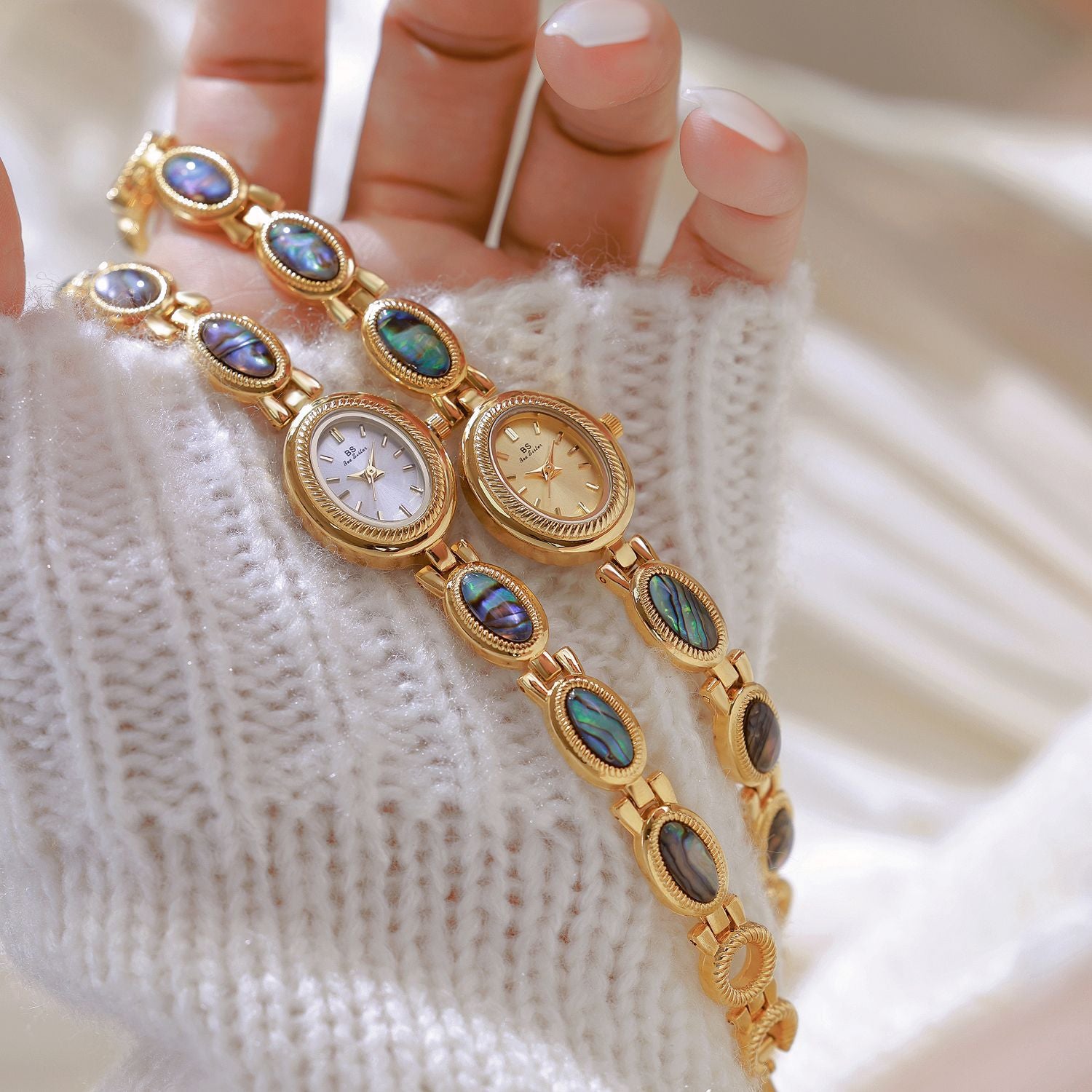 Oval Dial Green Gemstone Link Bracelet Watch