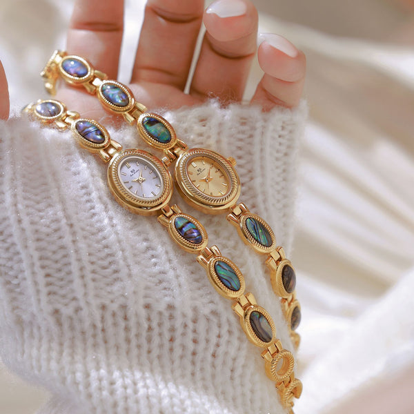 Oval Dial Green Gemstone Link Bracelet Watch