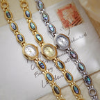 Oval Dial Green Gemstone Link Bracelet Watch