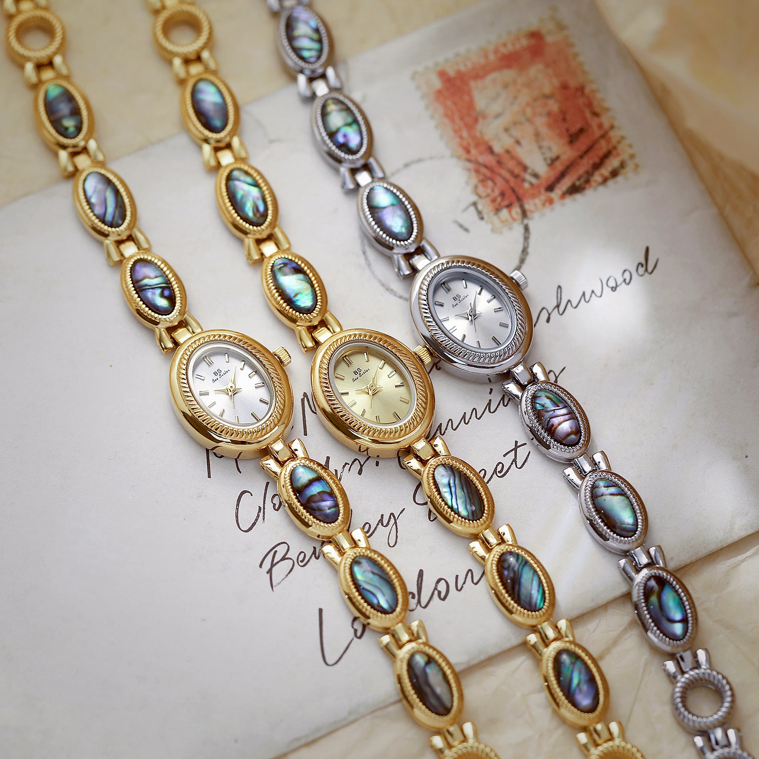 Oval Dial Green Gemstone Link Bracelet Watch