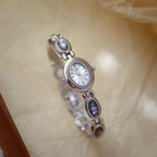 Oval Dial Green Gemstone Link Bracelet Watch