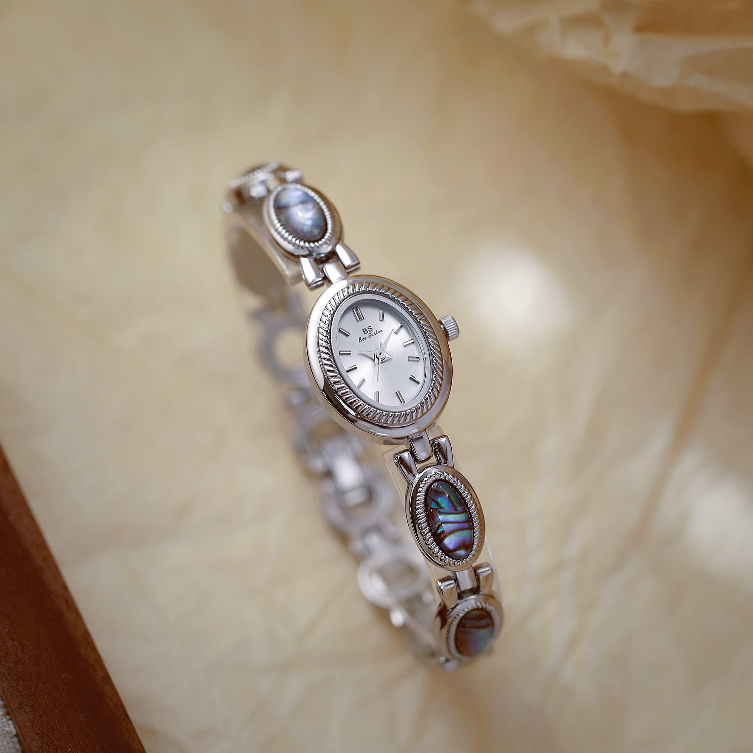 Oval Dial Green Gemstone Link Bracelet Watch