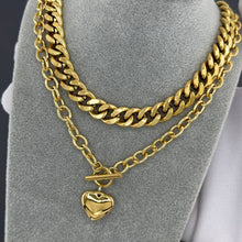 Golden Bold-Link Heart Pendant Necklace