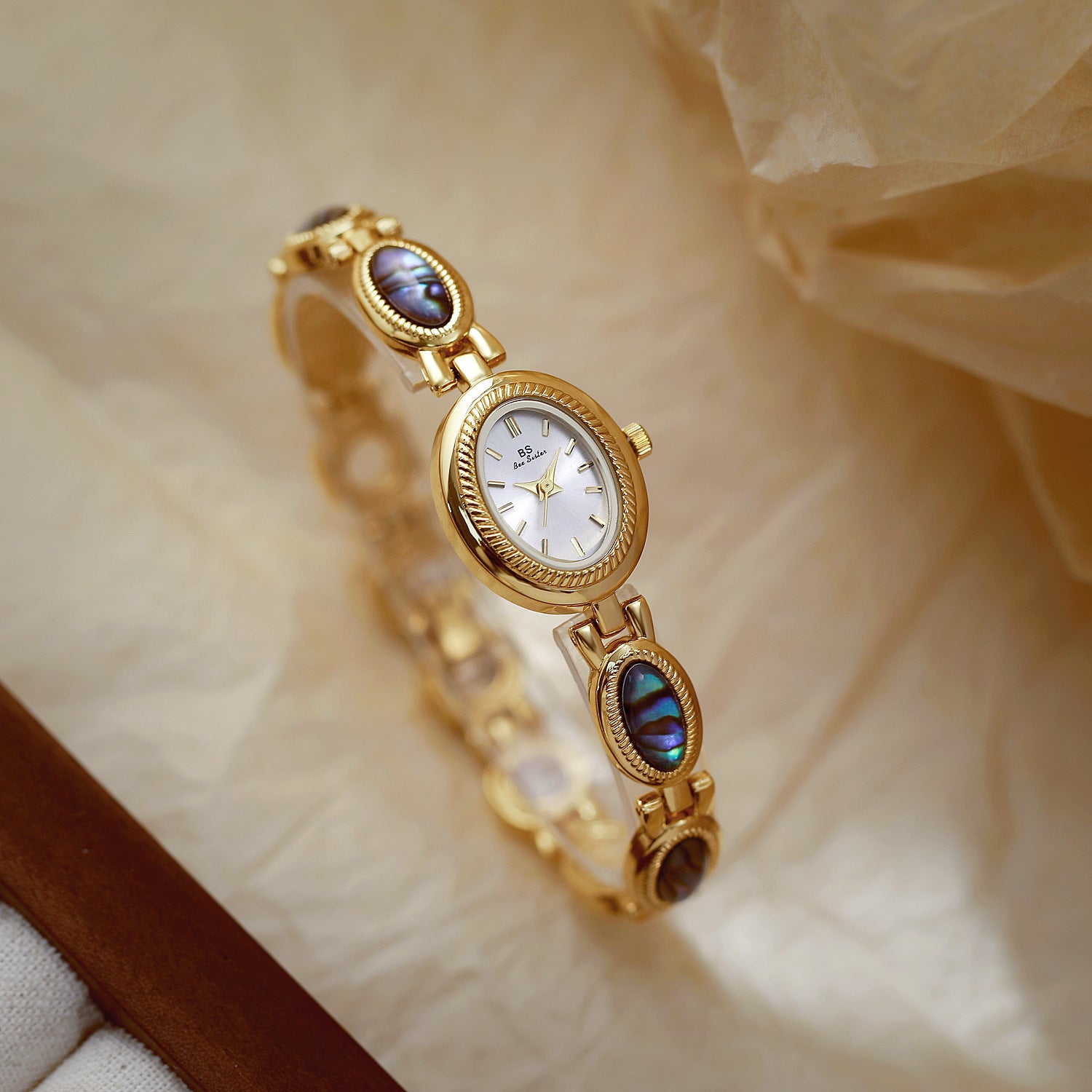Oval Dial Green Gemstone Link Bracelet Watch
