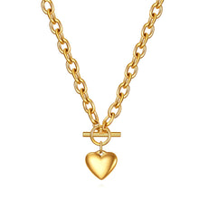Golden Bold-Link Heart Pendant Necklace