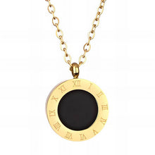 Roman Numeral Black Enamel Medallion Necklace in Gold