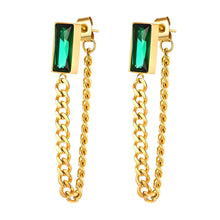Emerald Elegance Gold Chain Drop Earrings