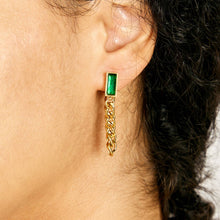 Emerald Elegance Gold Chain Drop Earrings