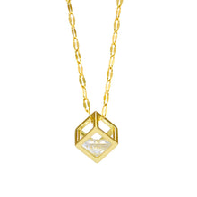 Geometric Crystal Cube Necklace in Gold