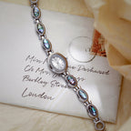 Oval Dial Green Gemstone Link Bracelet Watch