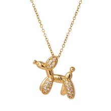 Golden Balloon Dog Necklace with Crystal Accents