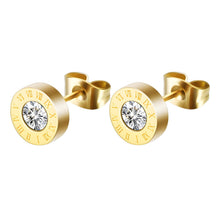 Gold Plated Roman Numeral Stud Earrings with Cubic Zirconia